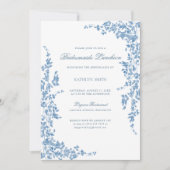 ブルークラシックヴィンテージフローラブリデスメイドランチョン 招待状 (正面)