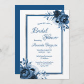 ブルークラシック花模様ホワイトシルバーブライダルシャワー 招待状 (正面/裏面)