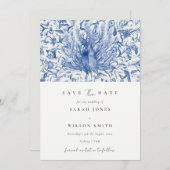 ブルークラスウォーターカラーピーコックフローラザデイト 招待状 (正面/裏面)
