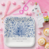 ブルークラスウォーターカラーピーコックフローラブライダルシャワー ペーパープレート (パーティー)