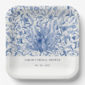 ブルークラスウォーターカラーピーコックフローラブライダルシャワー ペーパープレート (正面)