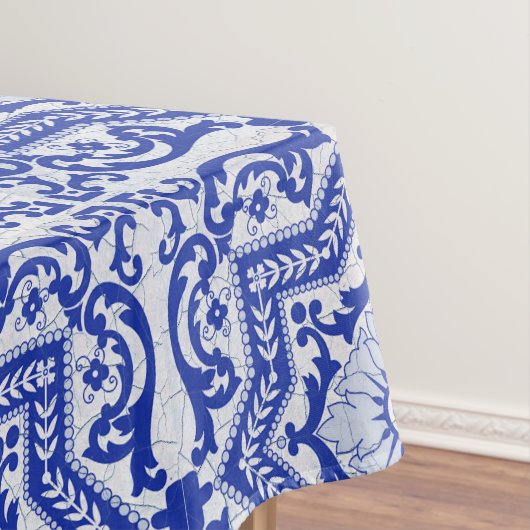 ブルークラックドセラミックスタイルアズレホヴィンテージ テーブルクロス (インサイチュ)