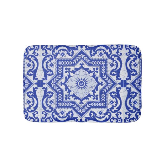 ブルークラックドセラミックスタイルアズレホヴィンテージ バスマット (正面)