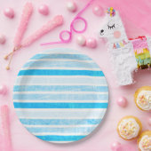 ブルークラックレストライプの紙ラージ紙プレート ペーパープレート (パーティー)