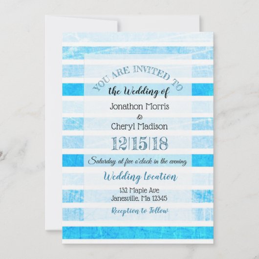 ブルークラックレストライプの結婚式招待状 招待状 (正面)