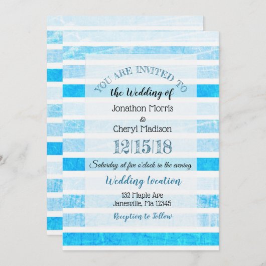 ブルークラックレストライプの結婚式招待状 招待状 (正面/裏面)