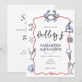 ブルークラブドゥードルビーチQRコード招待カジュアルウェディング 招待状 (正面/裏面)