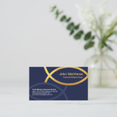 ブルークリエイティブ金ゴールドイチュスフィッシュキリスト教省 名刺 (スタンド正面)