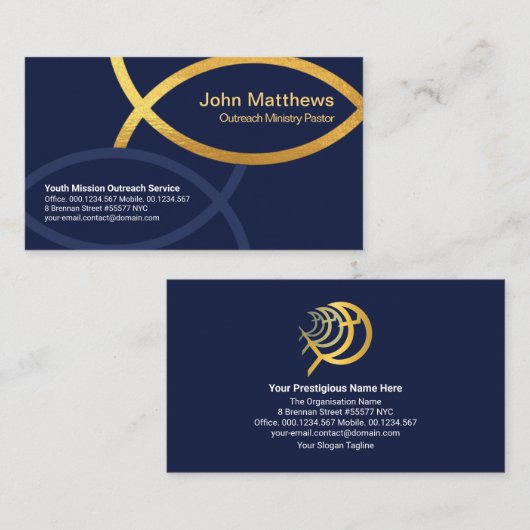 ブルークリエイティブ金ゴールドイチュスフィッシュキリスト教省 名刺 (正面/裏面)