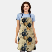 ブルークリエレガントームイエローフローラヴィンテージパターン エプロン (着用した状態)