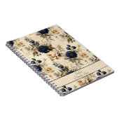 ブルークリエレガントームバラフローラルパターン ノートブック (右側)
