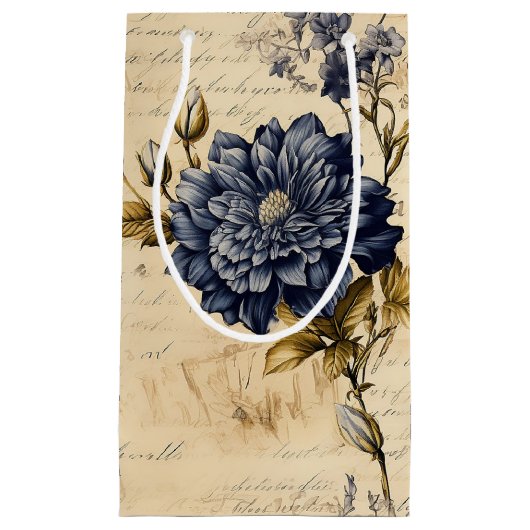 ブルークリエレガントーム花柄 スモールペーパーバッグ (正面)