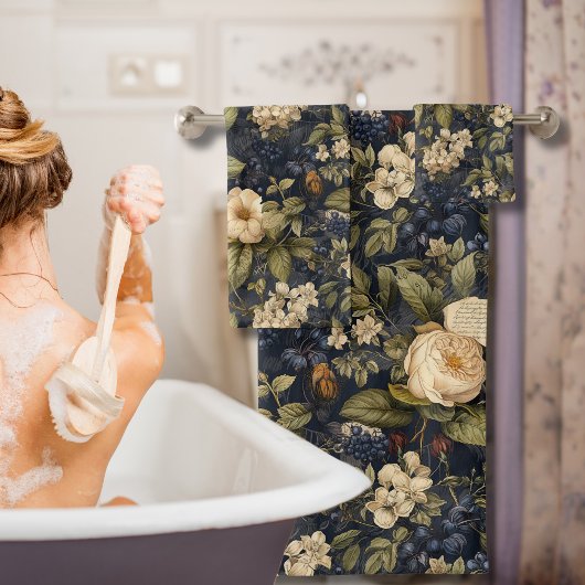 ブルークリエレガントーム花柄 バスタオルセット