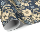ブルークリエレガントーム花柄 ラッピングペーパー (ロールコーナー)