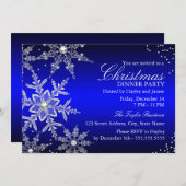ブルークリスタルスノーフレーククリスマスディナーパーティー 招待状 (正面/裏面)