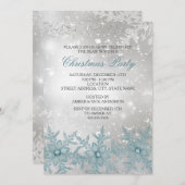 ブルークリスタルスノーフレーククリスマスパーティー招待状 招待状 (正面/裏面)