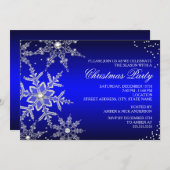 ブルークリスタルスノーフレーククリスマスパーティー招待状 招待状 (正面/裏面)