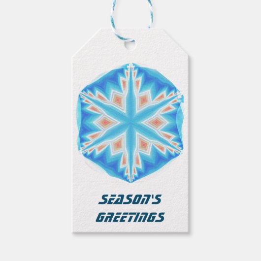 ブルークリスタルスノーフレーククリスマスラベル ギフトタグ (正面)