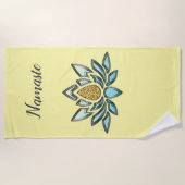 ブルークリスタル&金ゴールドルックイエローパーソナライズされた ビーチタオル (正面)