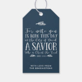 ブルークリスチャンクリスマスバースタイポグラフィホリデー ギフトタグ (正面)