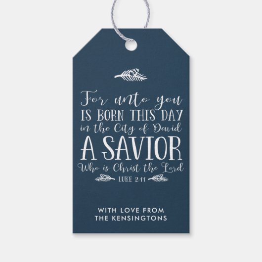 ブルークリスチャンクリスマスバースタイポグラフィホリデー ギフトタグ (正面)