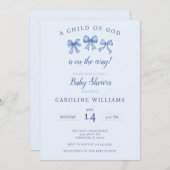 ブルークリスチャンコケット男の赤ちゃんの神の子 招待状 (正面/裏面)