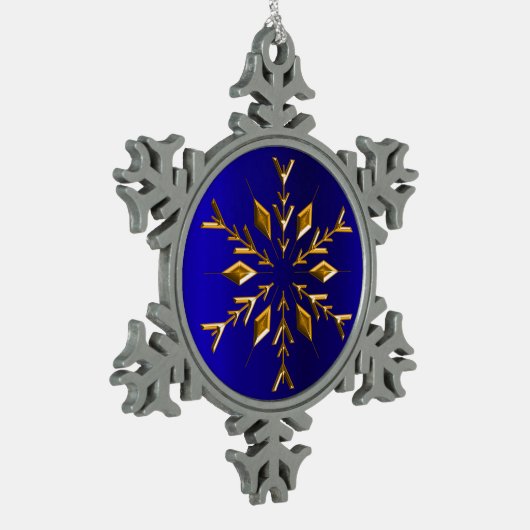 ブルークリスマスに黄金のスノーフレーク スノーフレークピューターオーナメント (左)