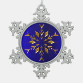 ブルークリスマスに黄金のスノーフレーク スノーフレークピューターオーナメント (正面)