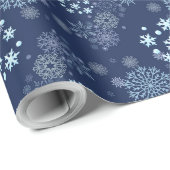 ブルークリスマスの上品な雪の結晶パターン ラッピングペーパー (ロールコーナー)