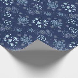 ブルークリスマスの上品な雪の結晶パターン ラッピングペーパー