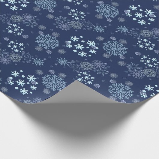 ブルークリスマスの上品な雪の結晶パターン ラッピングペーパー (角)