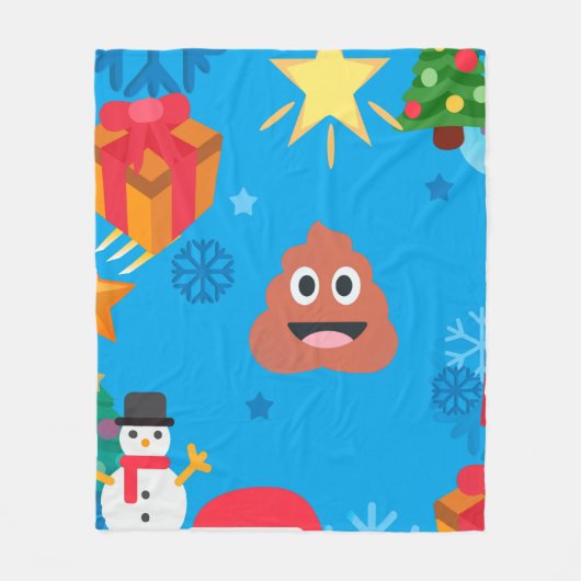 ブルークリスマスウンチ絵文字 フリースブランケット (正面)