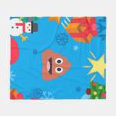ブルークリスマスウンチ絵文字 フリースブランケット (正面(横))