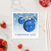 ブルークリスマスオーナメントと雪片 スタンダードカクテルナプキン (インサイチュ)