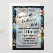 ブルークリスマスオーナメントパーティの招待状カード シーズンカード (正面/裏面)