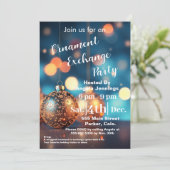 ブルークリスマスオーナメントパーティの招待状カード シーズンカード (スタンド正面)