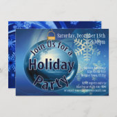 ブルークリスマスオーナメントホリデーパーティー招待状 招待状 (正面/裏面)