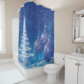 ブルークリスマスオーナメントホワイトクリスマスツリー シャワーカーテン (インサイチュ)