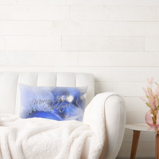 ブルークリスマスオーナメントメリークリスマス ランバークッション (ソファ)