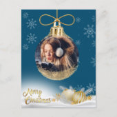 ブルークリスマスオーナメント写真の雪モダン片 シーズンポストカード (正面)