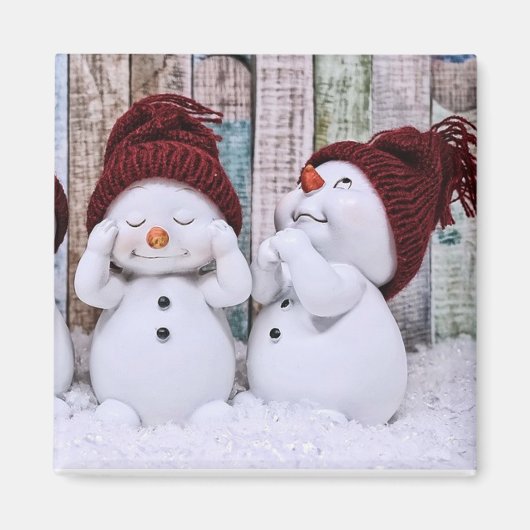 ブルークリスマスキュート雪だるま マグネット (正面)