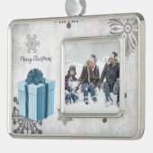ブルークリスマスギフトホリデーオーナメント シルバープレートフレームオーナメント (左)