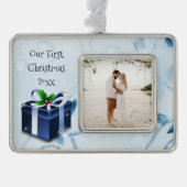 ブルークリスマスギフト枠オーナメント シルバープレートフレームオーナメント (正面)
