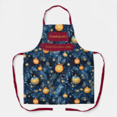 ブルークリスマスゴールデンパイン枝オーナメント エプロン (正面)