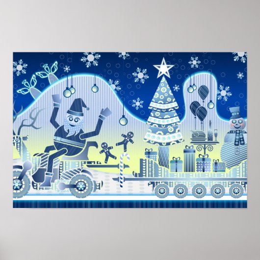 ブルークリスマスサンタクローススノーマンポスター ツリー ポスター (正面)