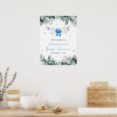 ブルークリスマスサンタベビーベビーシャワーウェルカムサイン ポスター (キッチン)