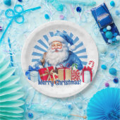 ブルークリスマスサンタメリークリスマスヴィンテージ ペーパープレート (パーティー)