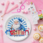 ブルークリスマスサンタメリークリスマスヴィンテージ ペーパープレート (パーティー)