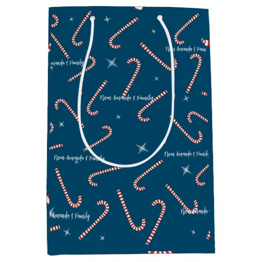 ブルークリスマスジェリーお菓子 ラッピング用カスタムネーム ミディアムペーパーバッグ (正面)