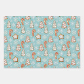 ブルークリスマスジンジャーブレッドクッキーの雪 ラッピングペーパーシート (正面3)